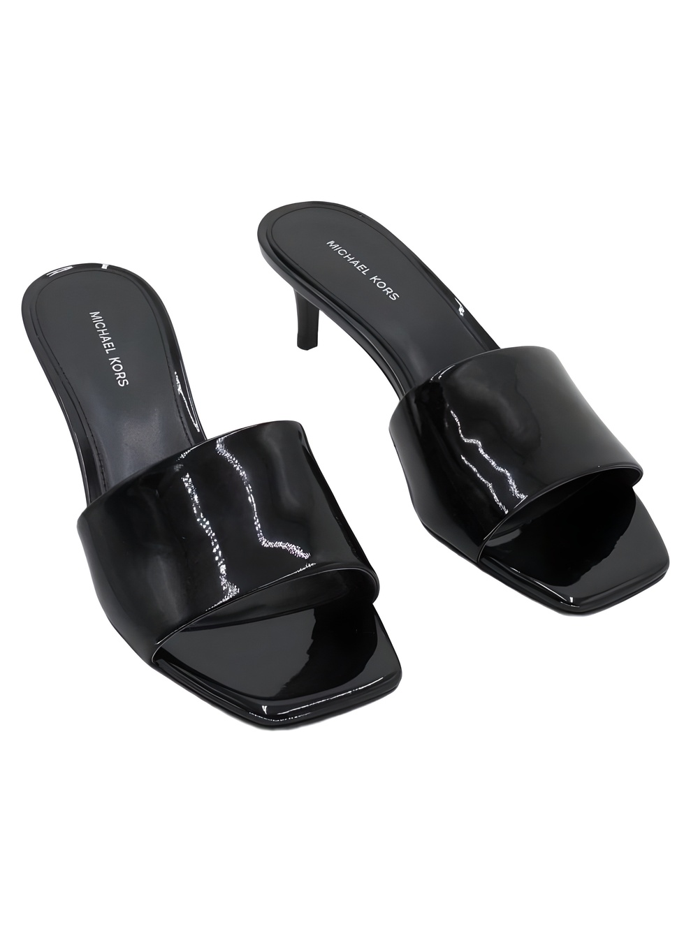 Michael Kors Elyse Square Toe Mule Kitten Heel Sandal Black Patent Size 5M